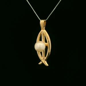 (MA4) 14k Yellow Gold Synthetic Pearl Pendant 3.5 Grams 1-1/4"x3/8" - Picture 1 of 5