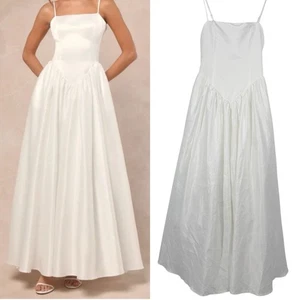 Maxi Vestido Lulus Mujer Bria Blanco Cintura Vasca Satén Talla M Boda Romántico - Imagen 1 de 8