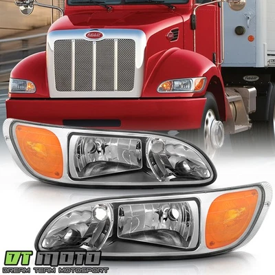 2008-2013 Peterbilt 325/384/386 Truck Chrome Headlights Headlamps Set Left+Right - Image 1 of 4