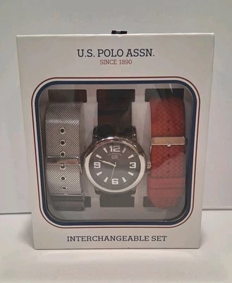U.S. Polo Assn. Sport Men's Watch Interchangeable Set w/Red, Black, Mesh Bands - Image 1 of 4