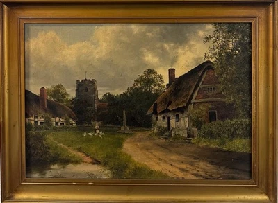 G H Williams : Figures Before A Church , Oil On Canvas , Signed And Gilt Framed - Image 1 of 4