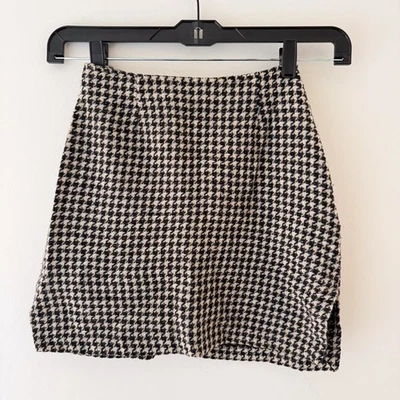 复古 French Connection Houndstooth 羊毛混纺迷你裙 学院 S 美国 — 第 1/4 张图片