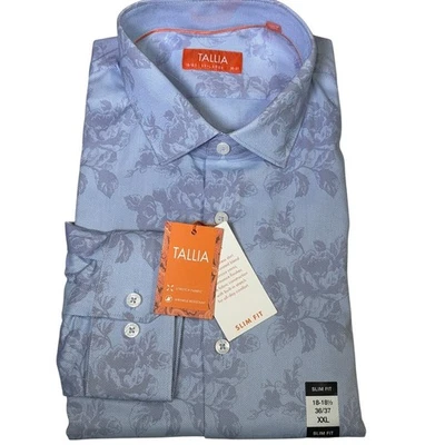 Мужская приталенная оксфордская сорочка Tallia с цветочным трафаретом синяя 18–18,5 36–37 долл. США 80 долл. США - Изображение 1 из 4