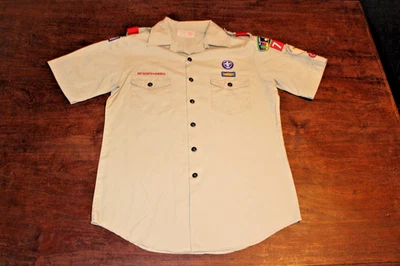 Camisa para hombre Boy Scouts of America BSA bronceada mediana cosida parches manga corta Foto 1 de 4