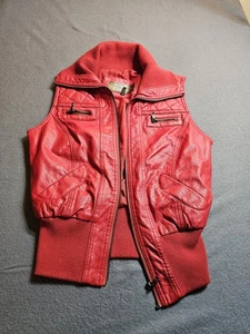Ci Sono Chaleco Pequeño Mujer Rojo Imitación Cuero Mujer Junior Chaleco Abrigo - Imagen 1 de 10
