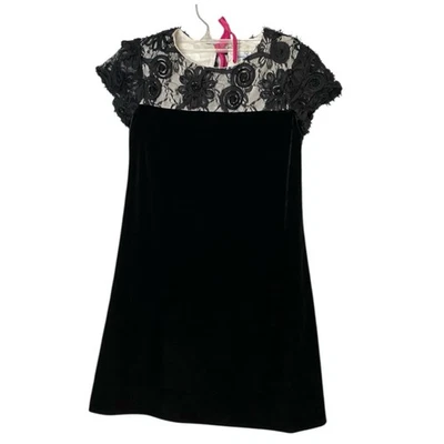 Vestido Florence Eiseman Negro Terciopelo Encaje Floral Corbata Talla 7 Preppy Navidad Foto 1 de 4