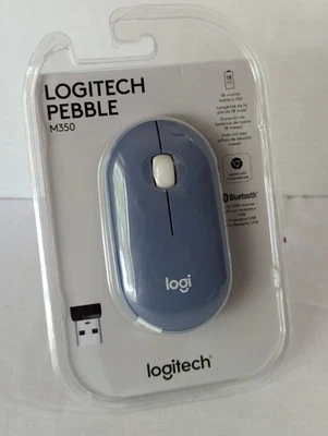 Logitech Pebble Blueberry Wireless Mouse Slim Quiet Click Dual Connectivity M350 - Image 1 of 4