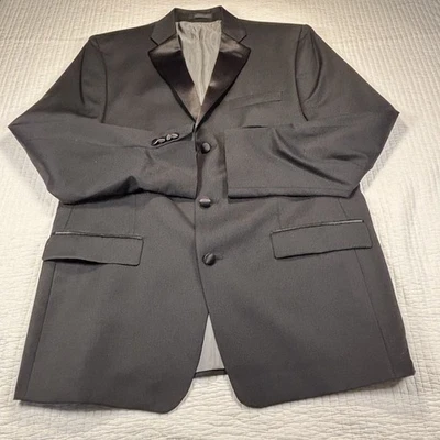 Lauren Ralph Mens Wool 100%  3 Button Black Tuxedo Jacket Velvet 44L Blazer Suit - Image 1 of 4