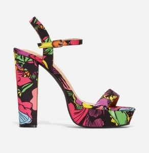 Elyn by JUSTFAB (SHOEDAZZLE) Floral platform 5.25" block heel sandals, SZ 8.5 - Picture 1 of 5