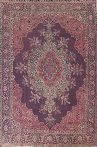 Vintage Traditional Purple Wool Tebriz Area Rug 9x12 Handmade Living Room Carpet - Picture 1 of 24