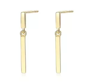 Pendientes de barra de oro amarillo de 14 K con perno pulido 15 mm línea pendientes minimalistas - Imagen 1 de 7
