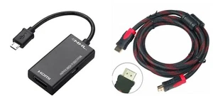 Micro USB Male to HDMI Female Adapter Cable & HDMI Cable 3FT For Phone Tablet TV - Picture 1 of 7