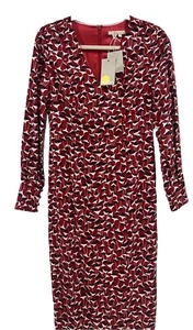 Boden Size 4L Viscose Lined Red Flowered Dress, Chest 34” Waist 29”, L 42”London - Picture 1 of 15
