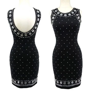 A.J. BARI VTG Cocktail Black Dress Jewels Embellished Knitted Scoop Back Size P - Picture 1 of 13