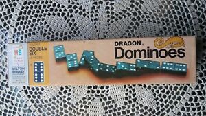 Dominoes, 1970 Dragon Double Six Dominos 28 piece Milton Bradley