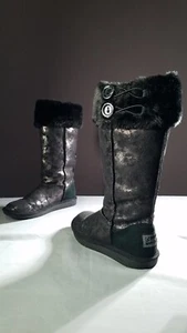 Skechers Australia Black Faux Fur Mid Calf Button Boots Size 7 - Picture 1 of 10