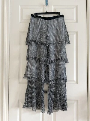 Calça Emporio Armani Itália branca e preta ponto seda transparente em camadas tamanho 8 - Imagem 1 de 4