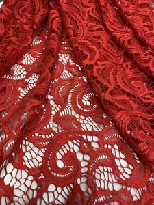 Rot Blumen Stretch Spitze Stoff Schneiderei Handwerk Kostüme Braut Hochzeit - Bild 1 von 6