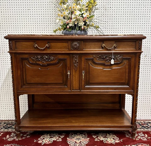 Antique French Marble Top Buffet Cabinet Sideboard Server Circa 1890 Cover