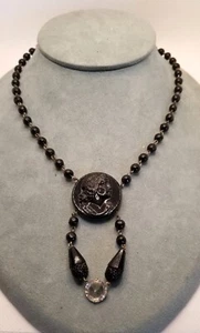 Vintage Elaborate Black Glass French Jet Cameo Necklace - Picture 1 of 6