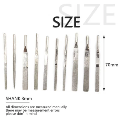 10pc Diamond Coated Flat File Set Steel Files Hand Tool for Glass Metal Jeweler - Image 1 of 4