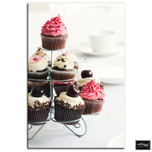 Cherry Cupcakes   Food Kitchen BOX FRAMED CANVAS ART Picture HDR 280gsm
