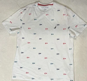 Nautica Men's T-Shirt Size M White All Over Flags Print Crew Neck NEW - Picture 1 of 5