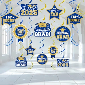 2025 Graduation Party Decorations - 30 Pcs Blue Gold Class of 2025 Congrats Grad - Picture 1 of 12