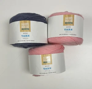 Hand Made Modern Worsted Yarn Mineral and Pink Lemonade lot of 3 Med. 100% Acr - Picture 1 of 2