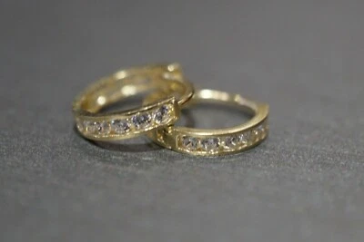 Real 10K Solid Yellow Gold 2.5MM Tiny Huggie Baby Children Women CZ Earrings. - Image 1 of 4