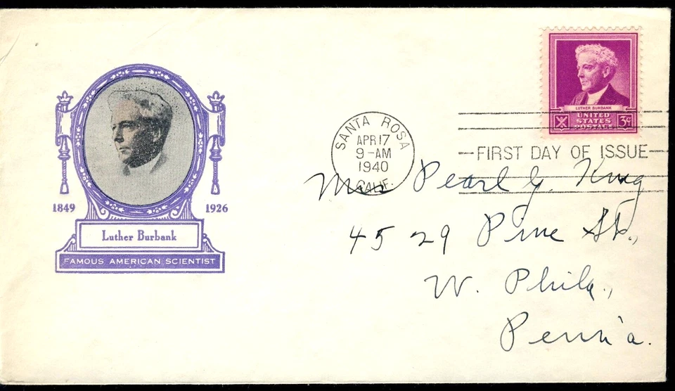 US 1940 Luther Burbank (876) . First Day Cover . Ioor Cachet - Image 1 of 1