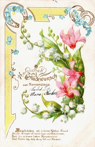 Happy Birthday Pink Lilies Embossed Vintage Postcard B260 - Picture 1 of 2