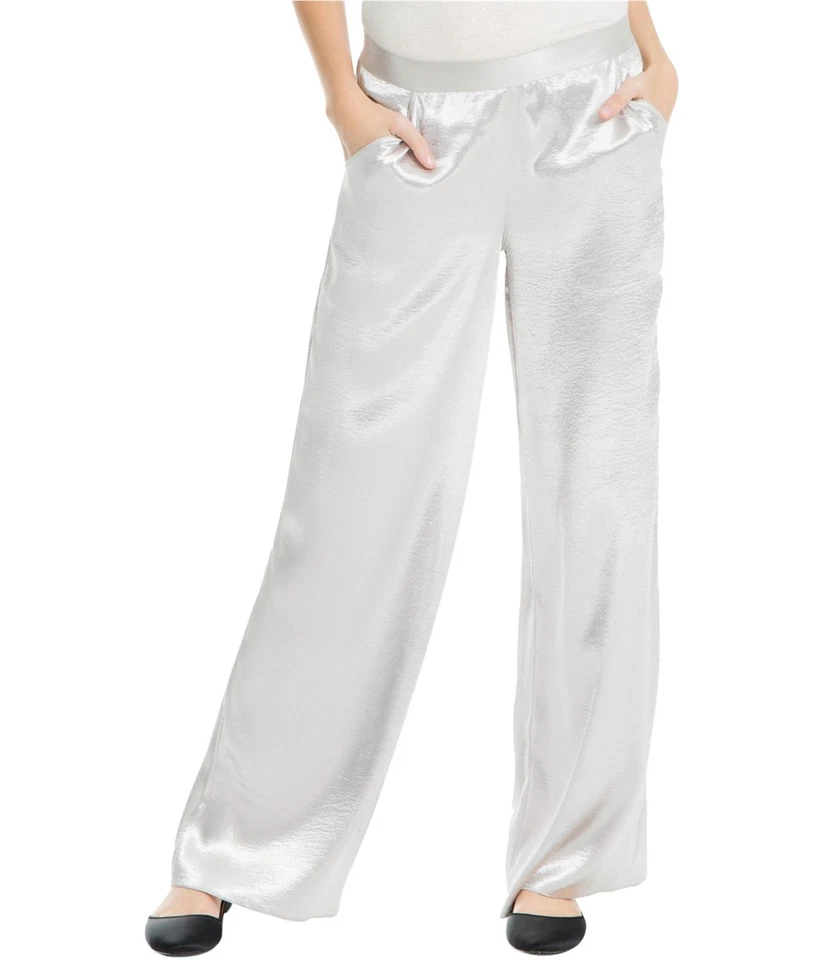Max Studio London Womens Satin Casual Wide Leg Pants, Metallic, Small - Image 1 of 1