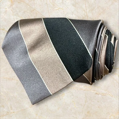 Corbata para hombre Calvin Klein negra dorada gris a rayas seda 3,75X58 Foto 1 de 4