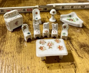 Vintage Japan Ceramic Porcelain Miniature Dollhouse Furniture 10pcs - Picture 1 of 2