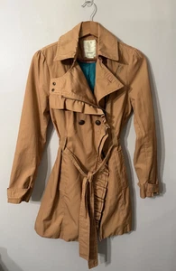 ANTHROPOLOGIE ELEVENSES Rüschen-Trenchcoat/Regenmantel Größe 0 gefüttert Gürteltaschen - Bild 1 von 9
