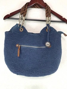 The Sak Blue Crochet Double Strap Shoulder Bag Boho Minimalist Retro Y2K - Picture 1 of 15