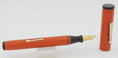 Pluma Estilográfica Iridium Gran Tamaño Naranja y Dorado Tapa Plana - Años 20 - Plumín Fino Foto 1 de 4