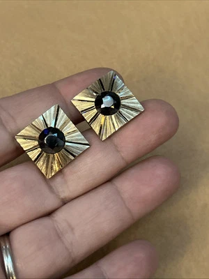 Vintage Anson Signed cufflinks and studs gold and Dark Grey And Abalone On Studs - Image 1 of 4