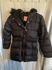 NWT Juicy Couture Girl's Black Puffer Jacket Fur Hood Size M (10/12) - Picture 1 of 7