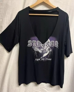 Black Mix Size 12 Graphic “Seek the Storm” V Neck T- Shirt Grunge Festival Top - Picture 1 of 13