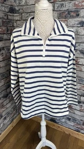 Joules Women’s Comet White & Blue Cotton Blend Quarter Zip Jumper Size 14 - Picture 1 of 8