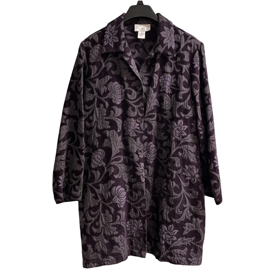 Blazer Largo Susan Graver Chaqueta Mujer XL Púrpura Oscuro Floral Jacquard Tapiz Foto 1 de 4