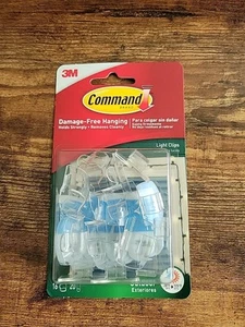 NEU 3M Command Innen/Außen Licht Clips 16 Clips 20 Streifen beschädigungsfrei hängend - Bild 1 von 2