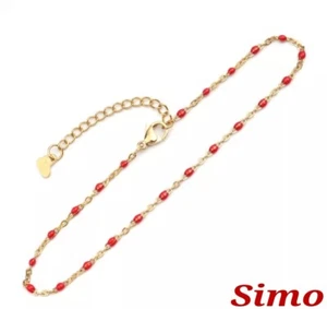CAVIGLIERA BRACCIALE DONNA ACCIAIO UOMO ROSSO CORALLO ORO REGOLABILE PIETRA - Imagen 1 de 1