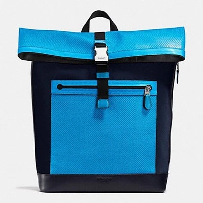 🎗NWT Men's Coach F72077 Getaway Backpack In Perforated Black/Blue🎗 - Image 1 of 4