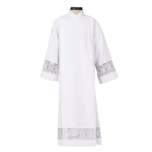 Alb Latin Cross and IHS Lace Front Wrap Vestment Church Large New - Picture 1 of 5