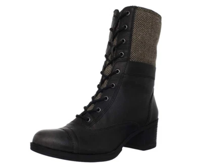 Botas de combate femininas Kelsi Dagger mate botas de couro com cadarço - Preto - Imagem 1 de 4
