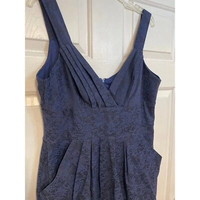 复古 90 年代 Bisou Bisou 百褶背心海军蓝黑色蕾丝迷你连衣裙 XL 口袋 — 第 1/4 张图片