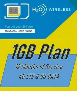 H20 Wireless 12 Months of Service - 1GB Monthly Plan - Picture 1 of 3